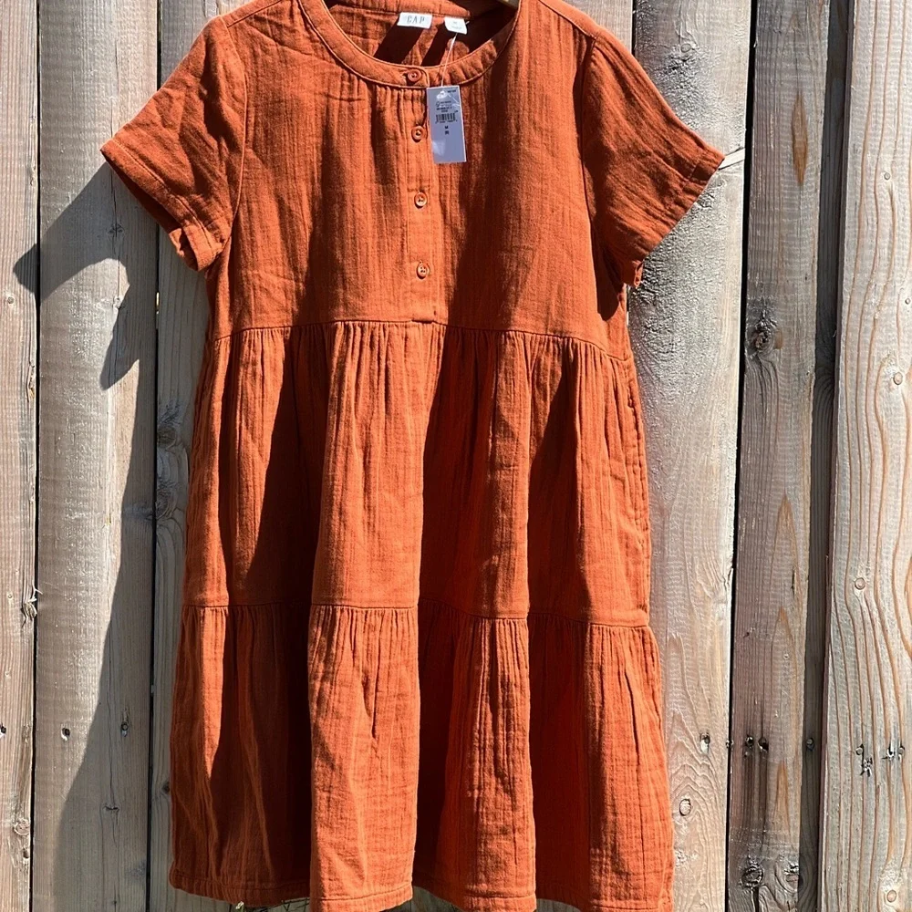 Gap Kids Crinkle Gauze Tiered Shirt Dress NWT